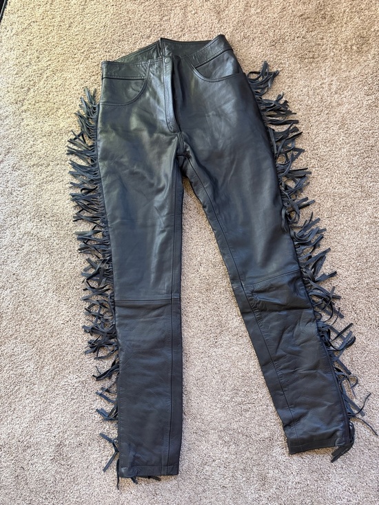 Treven Industry Black Leather Fringe Pants